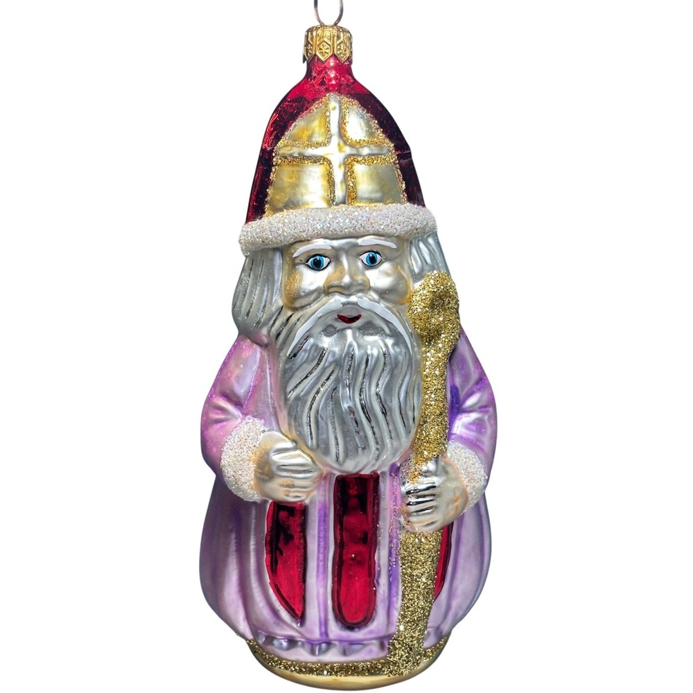 Calik St Nicholas Christmas Ornament‎ Purple Red Gold Glass Sinterklaas 7.5in